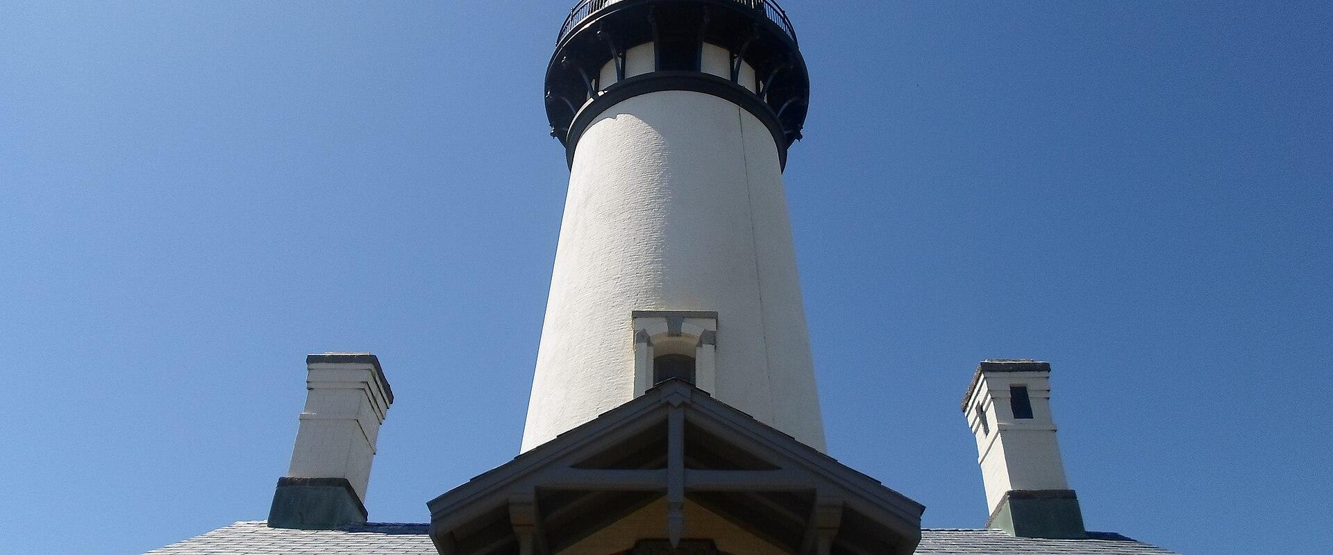Yaquina Head Lighthouse above the coast at Newport, Oregon